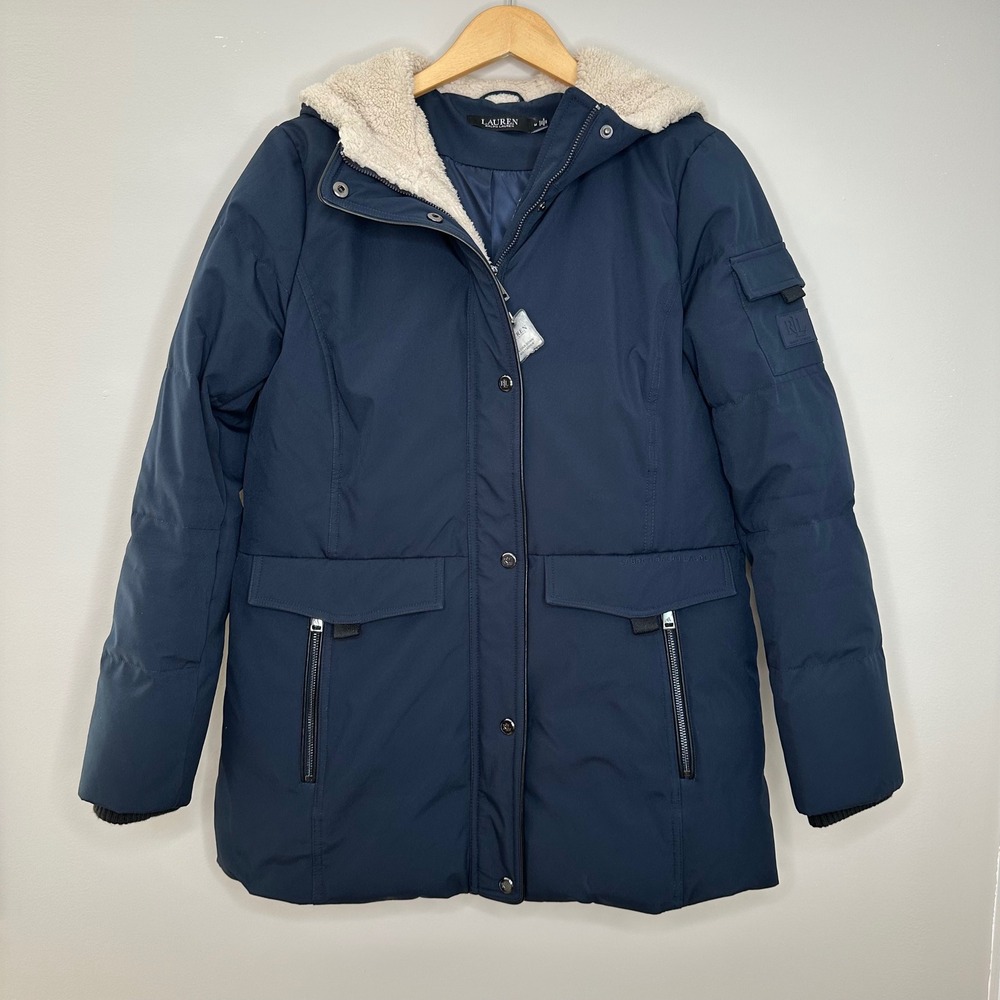 Lauren Ralph‎ Lauren Women's Navy Hooded Down Puffer Coat Jacket Medium NWOT